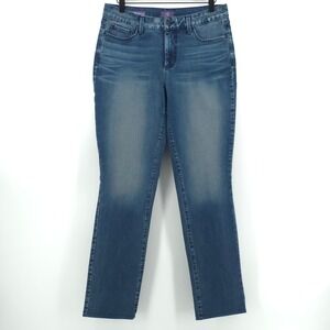 NYDJ Sheri Slim Jeans Womens 8 Blue High Rise Stretch Denim Made in USA‎
